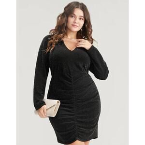 Bloomchic Black & Silver Glitter Ruched Party Cocktail Midi Dress 10 NWT